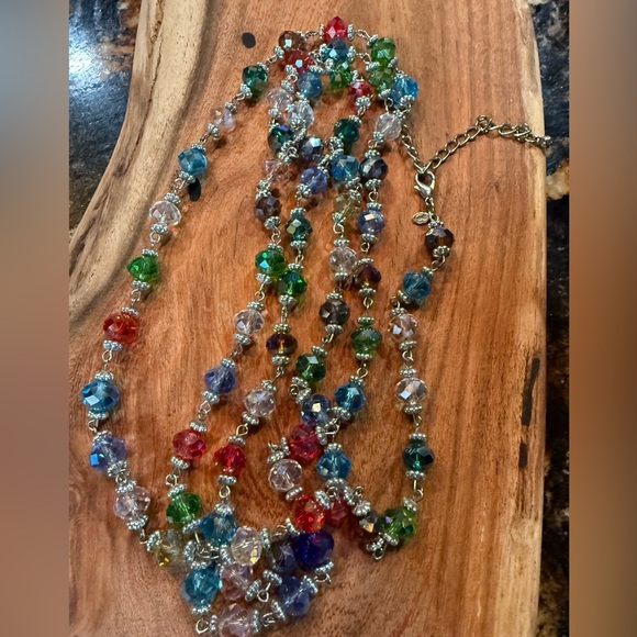 Shiny Festive Long Doubling Crystal Beaded Necklace Light Reflecting - Picture 5 of 7